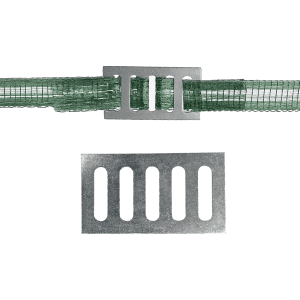 Stainless steel connnection platees to join teh end of one line of 20mm electric fence tape to another