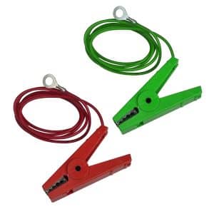 Our Line connection kit for electric fence energisers comes with a lead to go from fencer to the fence and a lead to connect the fence to an earth stake