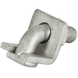 A galvanised clamp to secure electric fencing rope