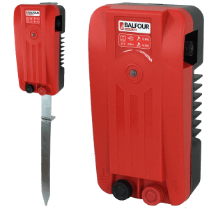 Image of electric fence energiser with an without the earth stake attached