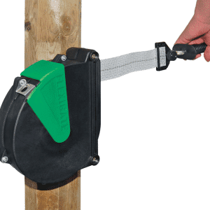 Retractable tape gate for electric fence gateway