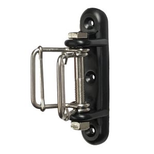 insulator with double buckles to hold two lines of electric fence tape securely at a corner