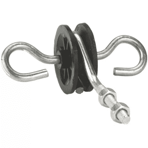 Gate handle insulator for electric fence steel posts. Comes with M6 threaded bolt