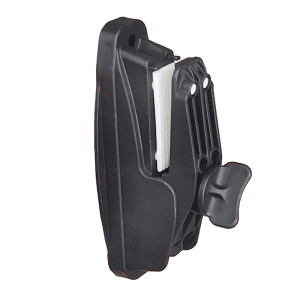 Strong insulator for electric fence tape that screws onto wooden post and holds tape tight with cushioning grip