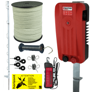 12v electric fence kit for horses comes with choice of energiser, plastic posts and 200m of tape
