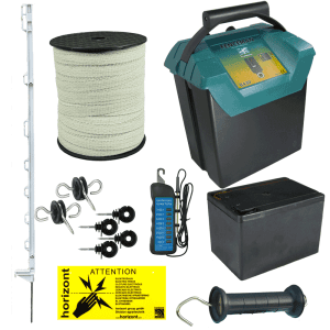 Horse 9v electric fence kit with Fenceman B430 with white posts & tape