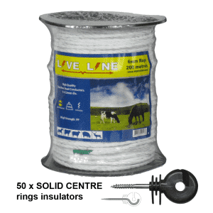 Bundle deal with 200m of white electric fence rope and 50 rings