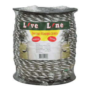 Green & White Power Charge rope contains a tinned copper turbo line for long distance fencing