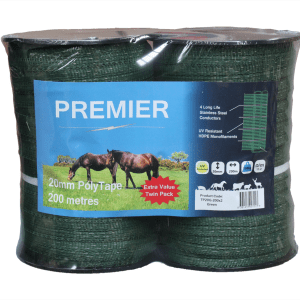 Green 20mm electric fence tape twinpack
